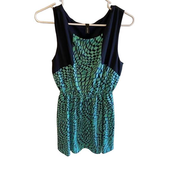 Estam Blue Green Sleeveless Round Neck Lightweight A-Line Mini Dress USA Size M - Picture 1 of 5